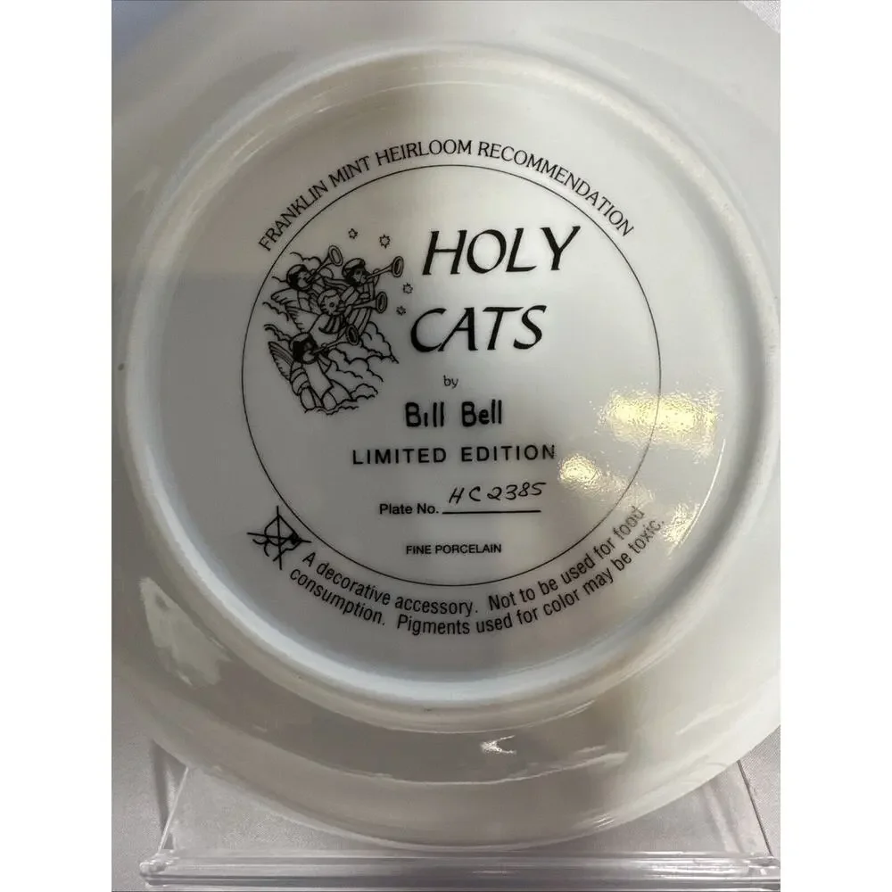 Franklin Mint Holy Cats Limited Edition Kitty Cat Plate by Bill Bell Christmas